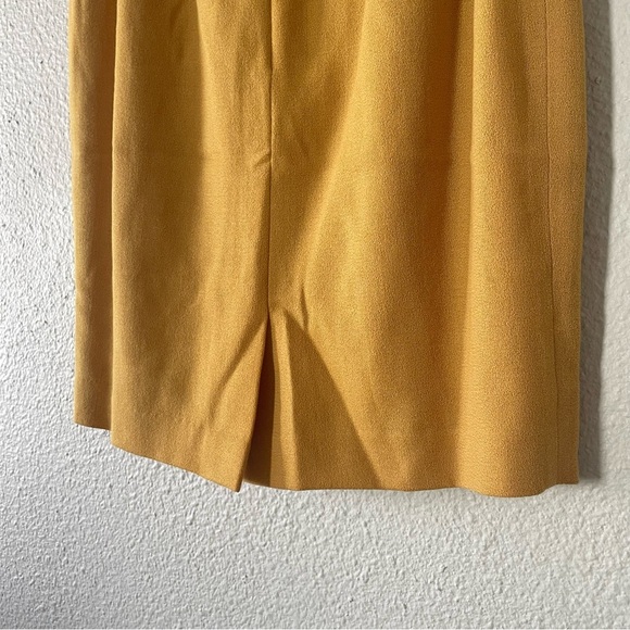 Sassco Classic 100% Wool Pencil Skirt Women’s 6 Petite Yellow Lined Pleated Slit - Picture 8 of 14